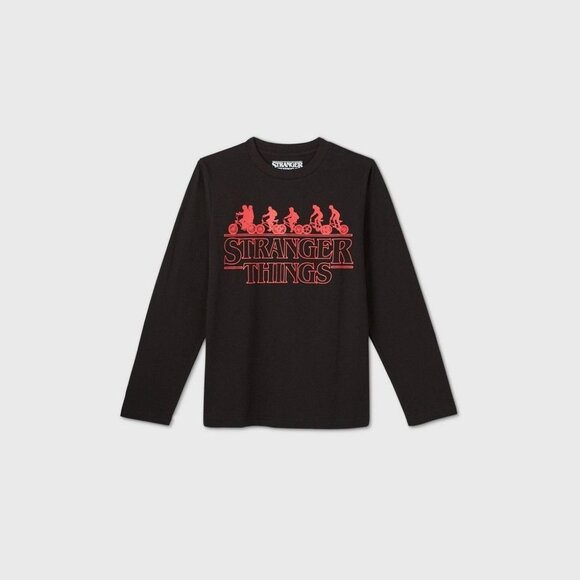 Stranger Things Black Long-Sleeve Graphic Tee Youth Size M Cotton - Picture 1 of 3